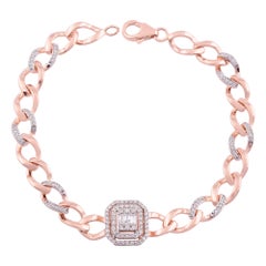 Bracelet moderne 0.80ct Diamond Cluster 18k Rose Gold Link Chain Fine Jewelry