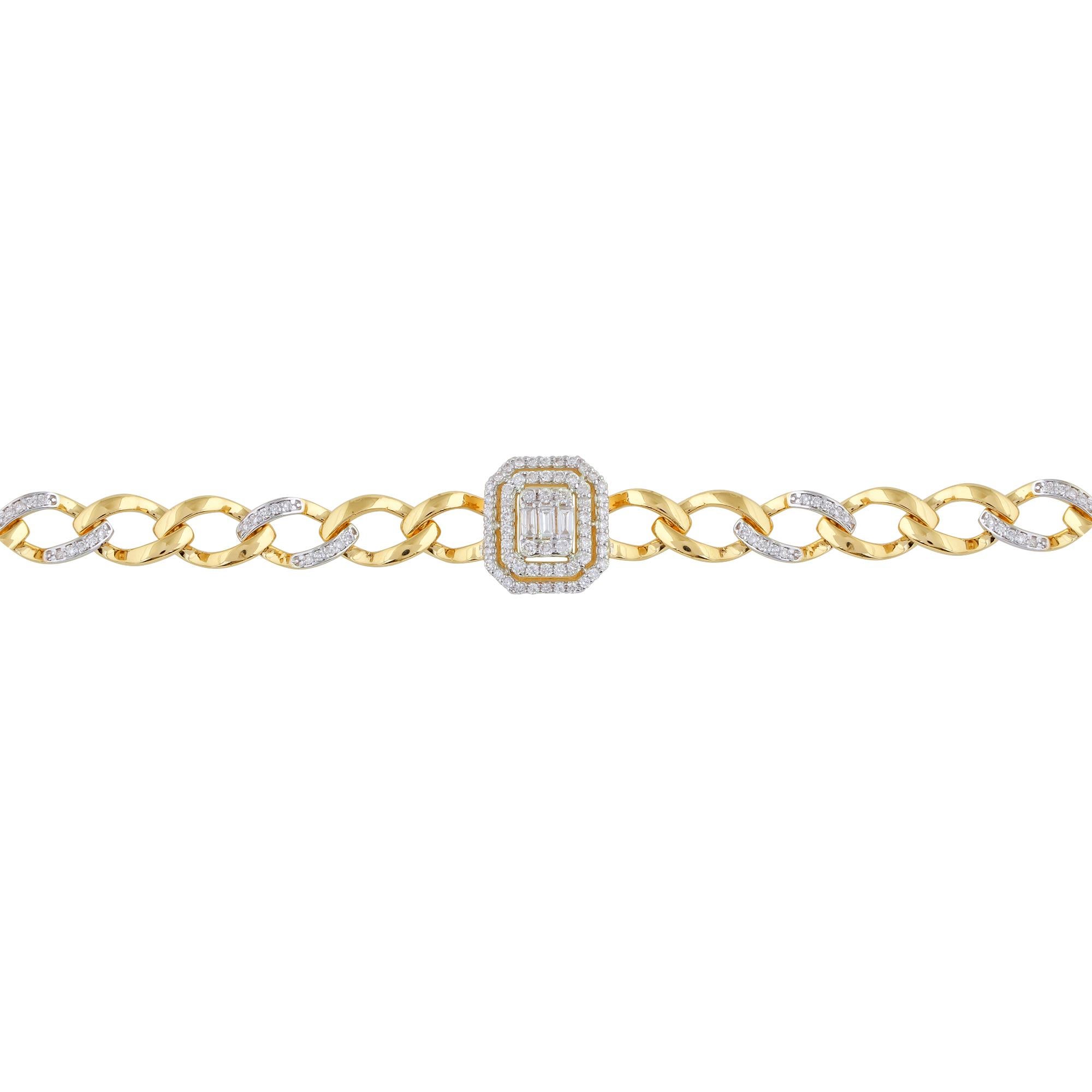 Mixed Cut Modern 0.80ct Diamond Cluster 18k Yellow Gold Link Chain Bracelet Fine Jewelry For Sale