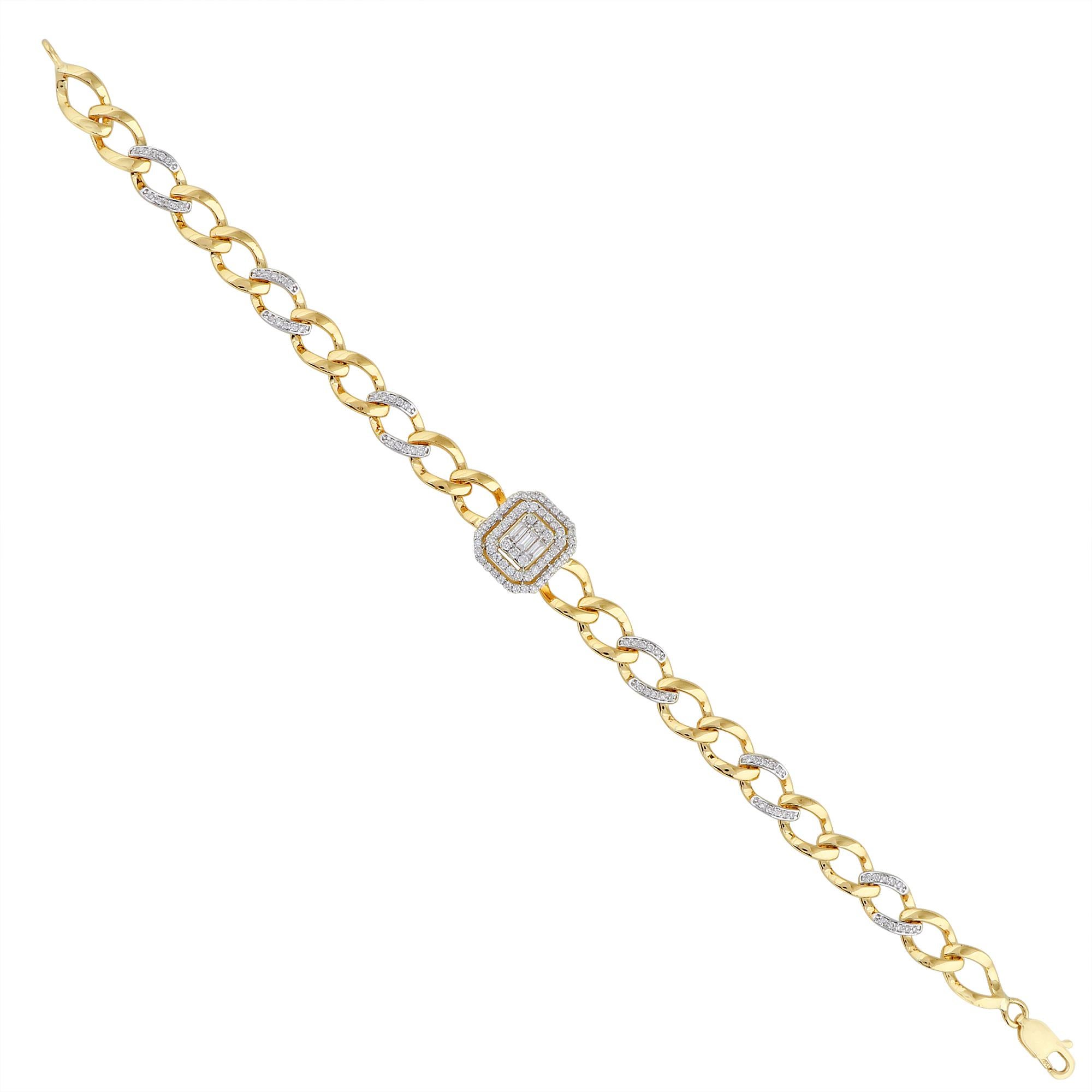 Modern 0.80ct Diamond Cluster 18k Yellow Gold Link Chain Bracelet Fine Jewelry In New Condition For Sale In Diera, Dubai