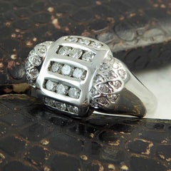 Modern 0.83 Carat Diamond Cluster Ring, 18 Carat White Gold, Avant Guarde Design