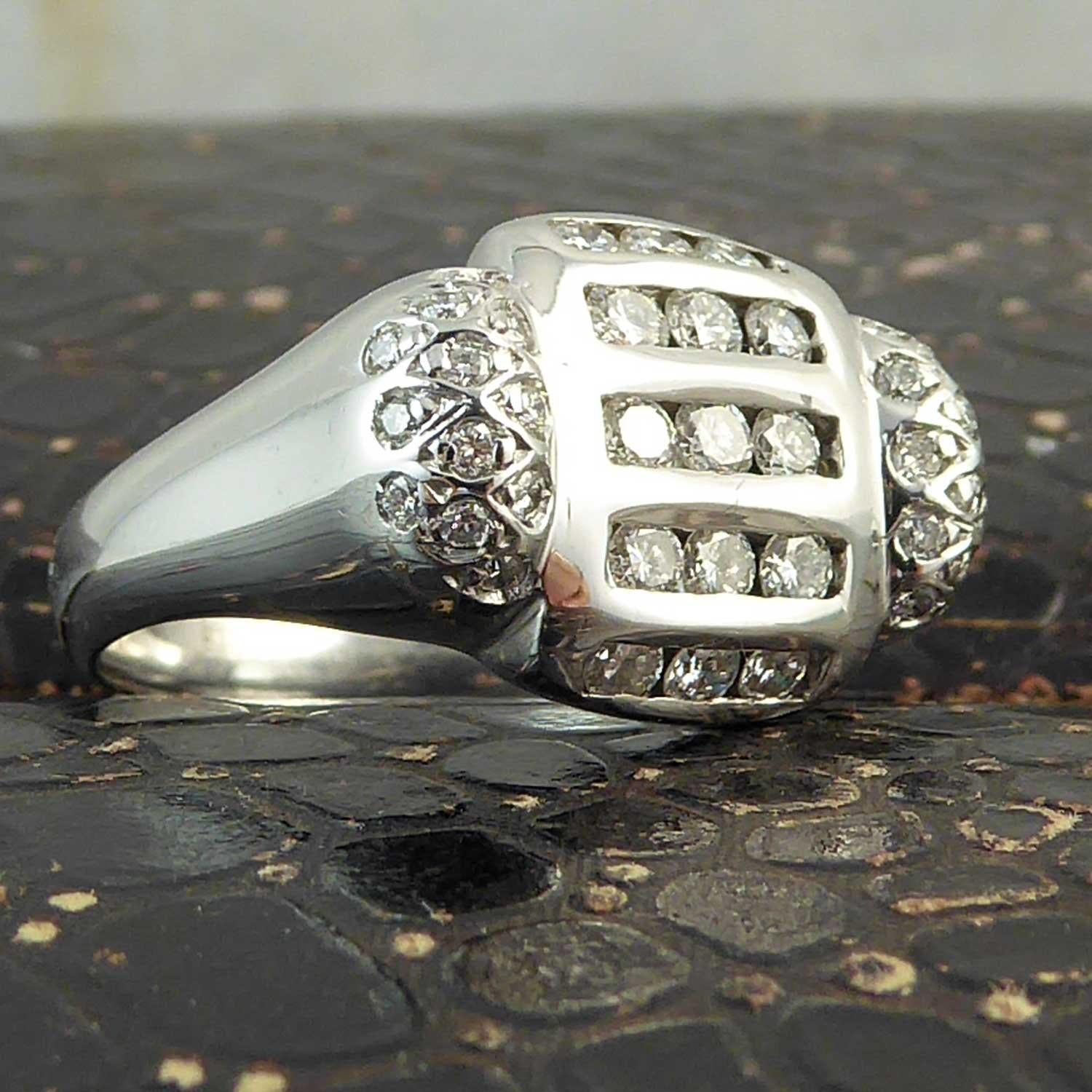 Women's or Men's Modern 0.83 Carat Diamond Cluster Ring, 18 Carat White Gold, Avant Guarde Design