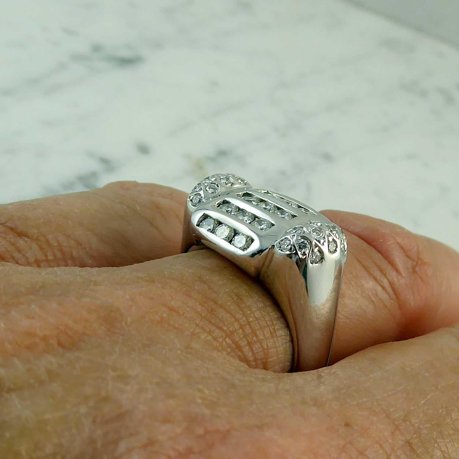 Modern 0.83 Carat Diamond Cluster Ring, 18 Carat White Gold, Avant Guarde Design 2