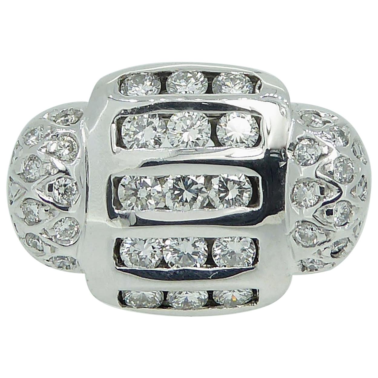 Modern 0.83 Carat Diamond Cluster Ring, 18 Carat White Gold, Avant Guarde Design