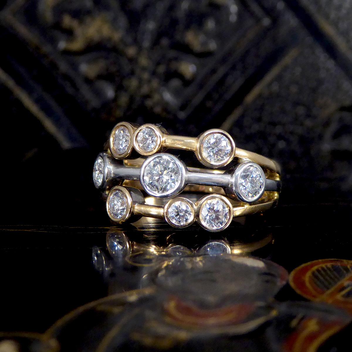 Modern 0.90ct Diamond Bubble Style Ring in White and Yellow Two Tone Gold 2