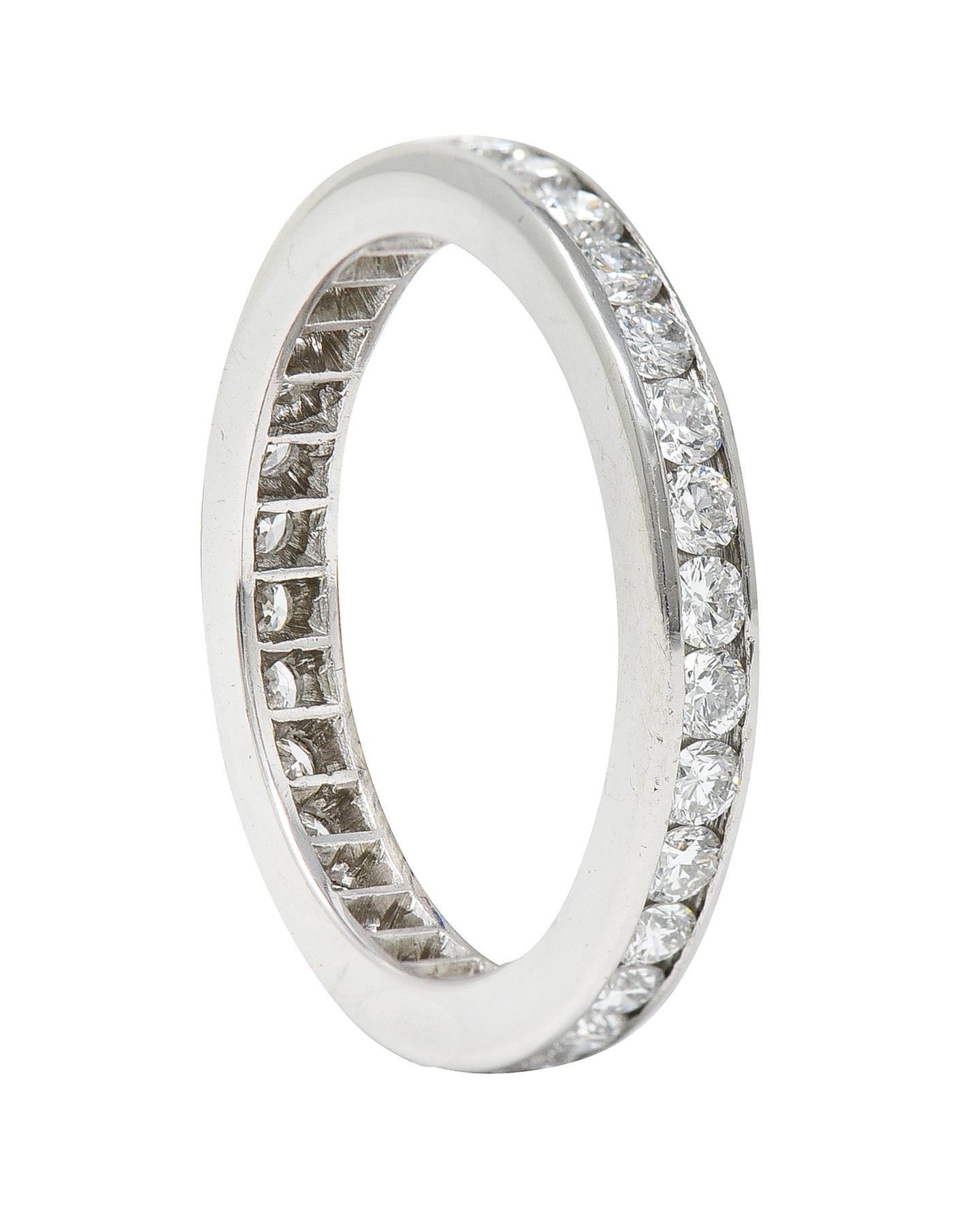 Round Cut Modern 0.96 Carat Diamond Platinum Eternity Wedding Band Ring For Sale