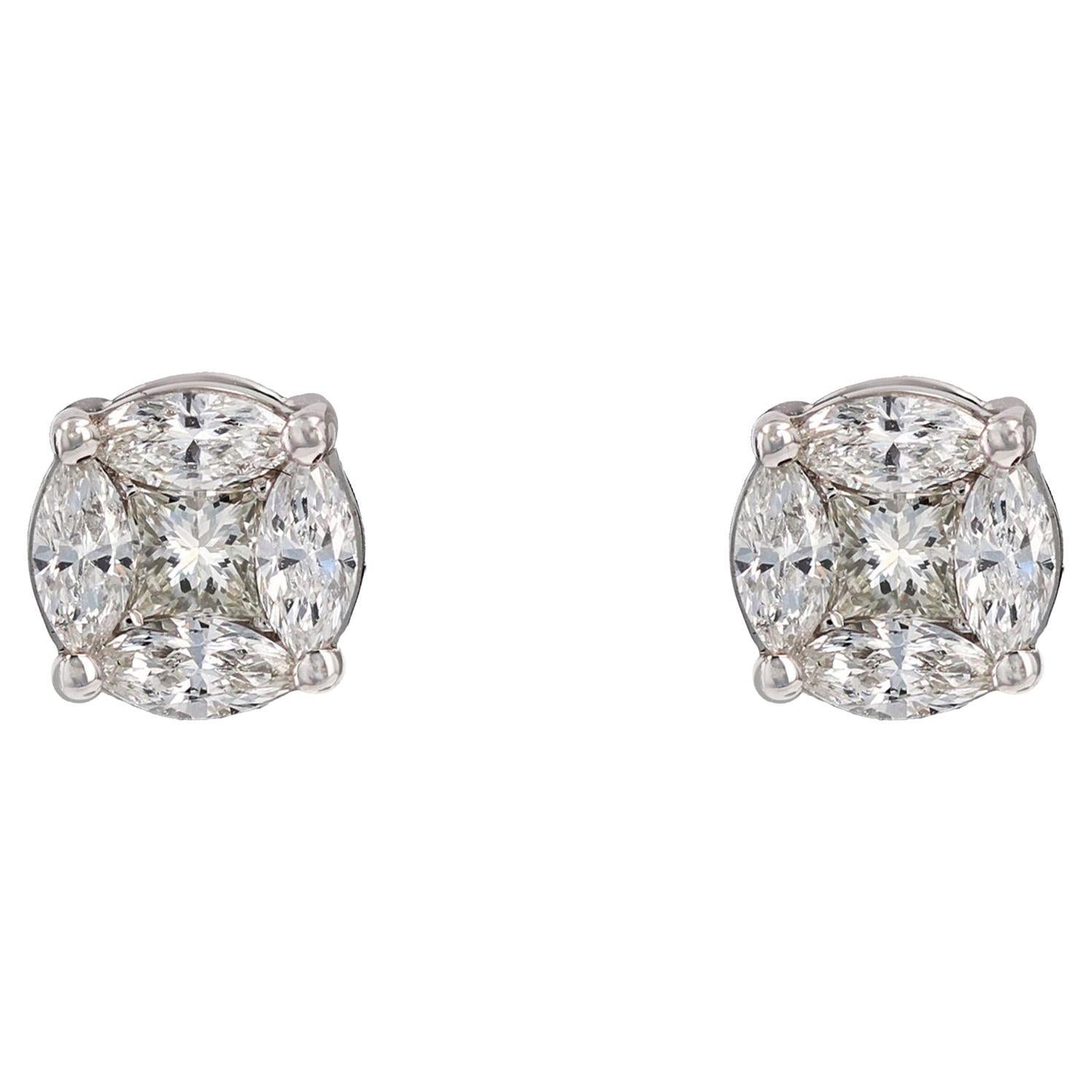 Pendientes modernos de oro blanco de 18 quilates con diamantes de 1,38 quilates