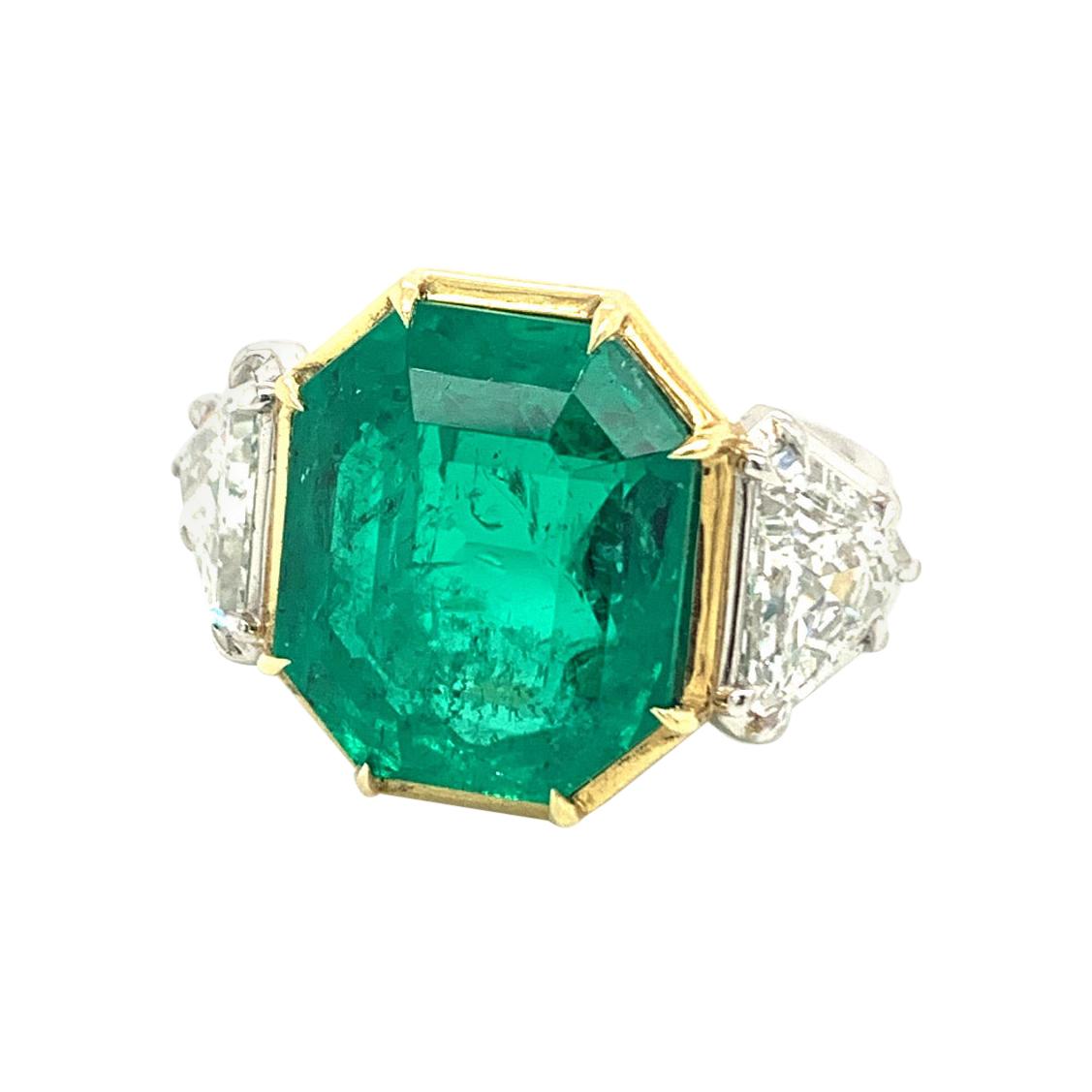 Jack Weir & Sons 10 Carat AGL Certified Colombian Emerald Diamond Platinum Ring