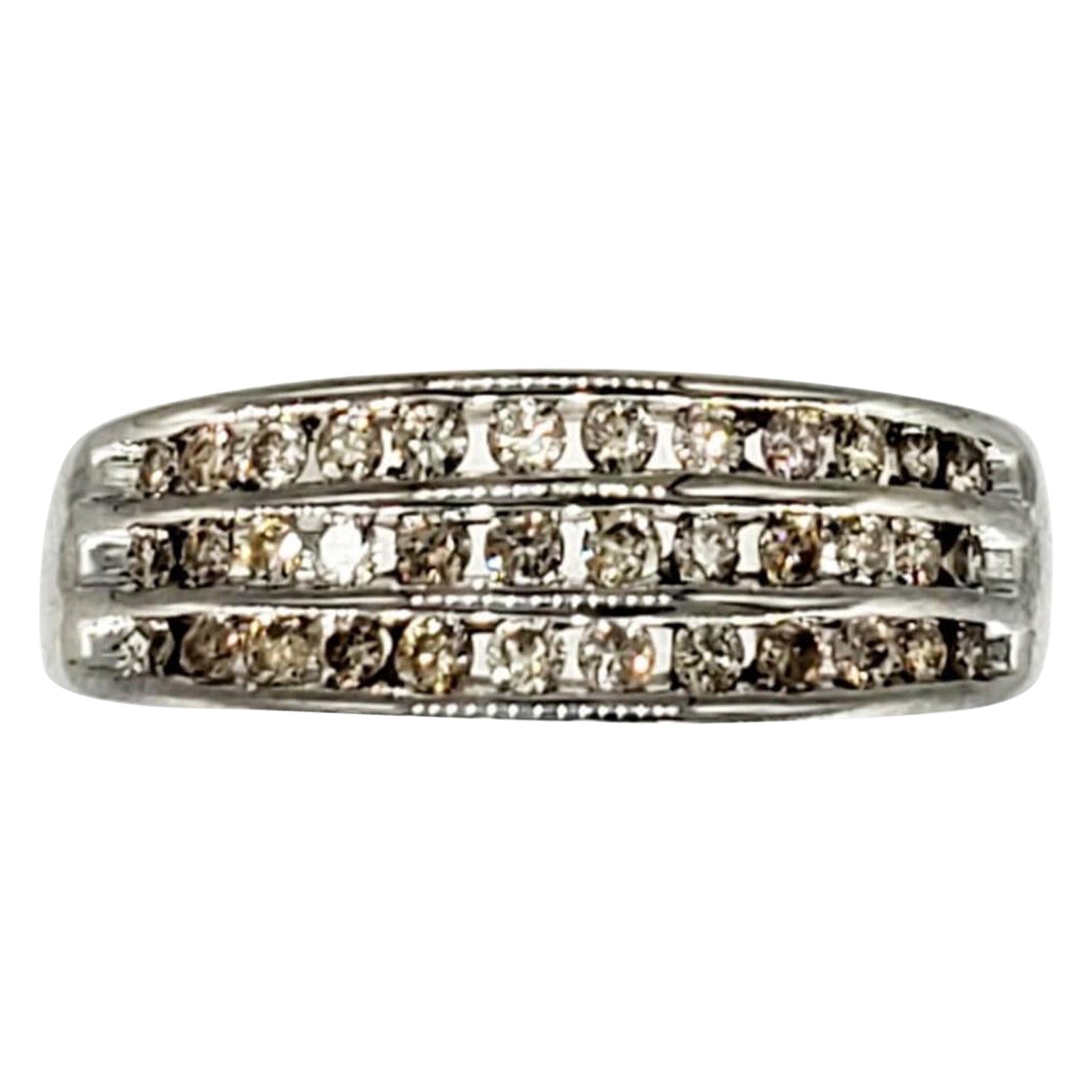 Modern 1.00 Carat Fancy Brownish Diamonds Channel Setting Three Row Ring For Sale