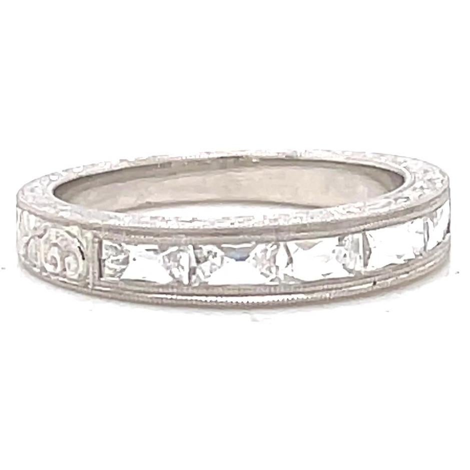 Modern 1.00 Carat French Cut Diamond Platinum Half Eternity Band In New Condition In Beverly Hills, CA
