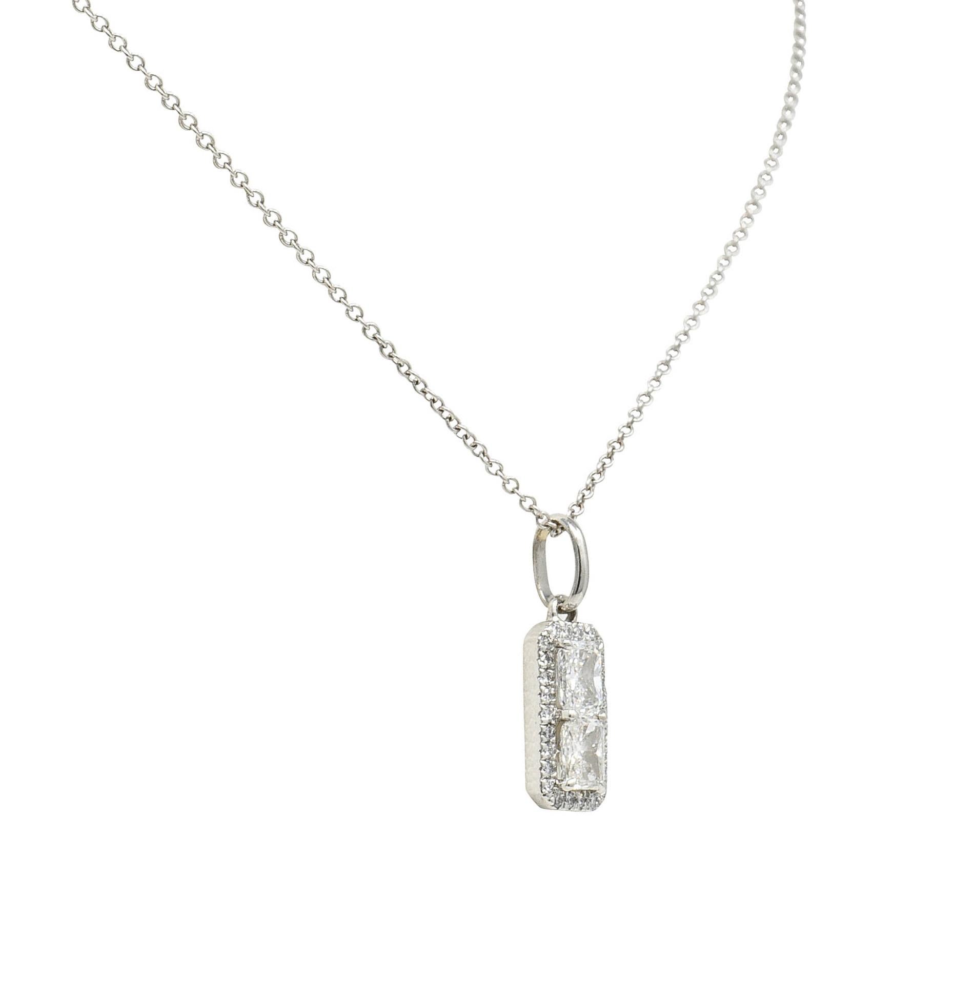 Contemporary Modern 1.00 Ctw Diamond Platinum 14 Karat White Gold Pendant Necklace