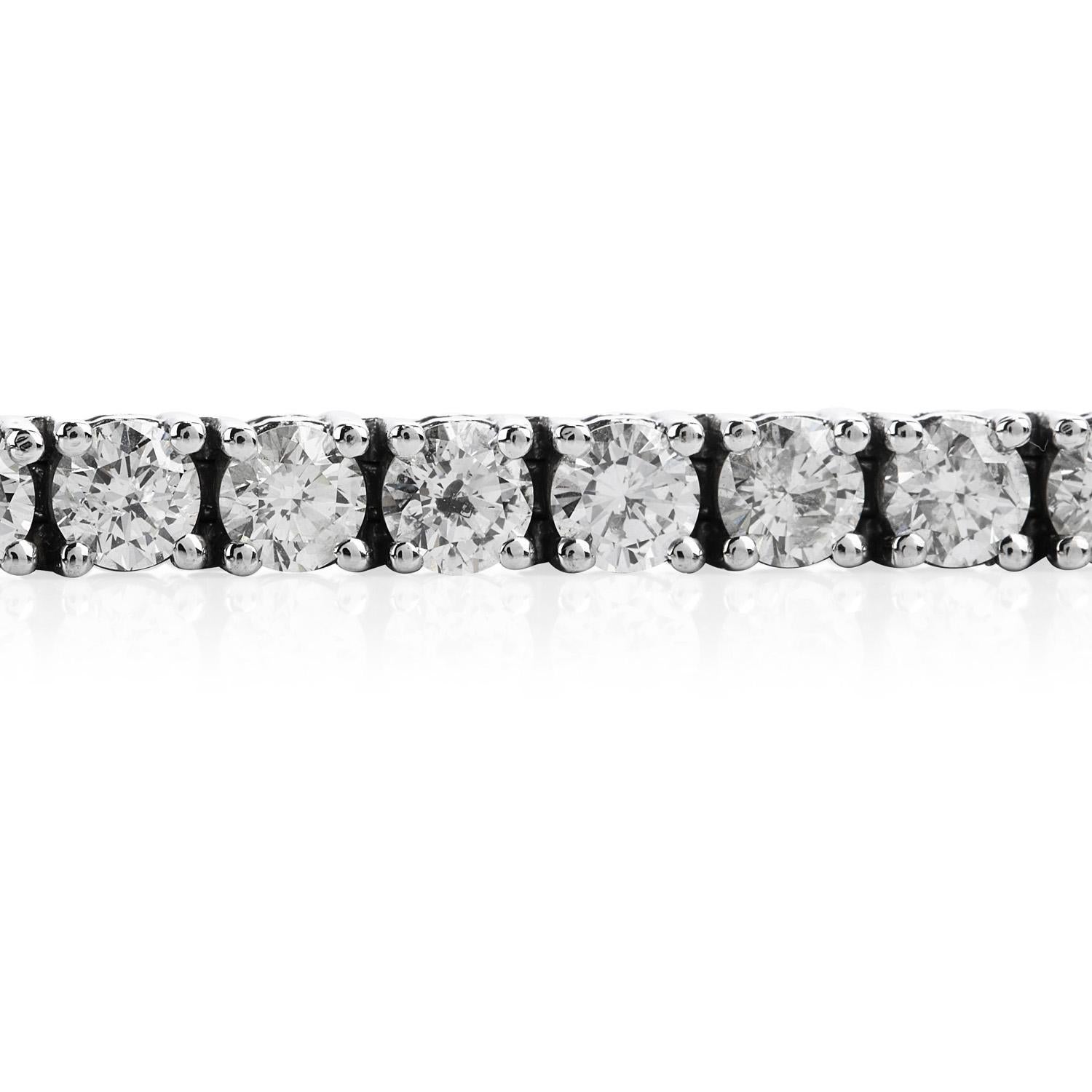 Women's or Men's Modern 10.20 Carats Diamond 18K White Gold Tennis Bracelet
