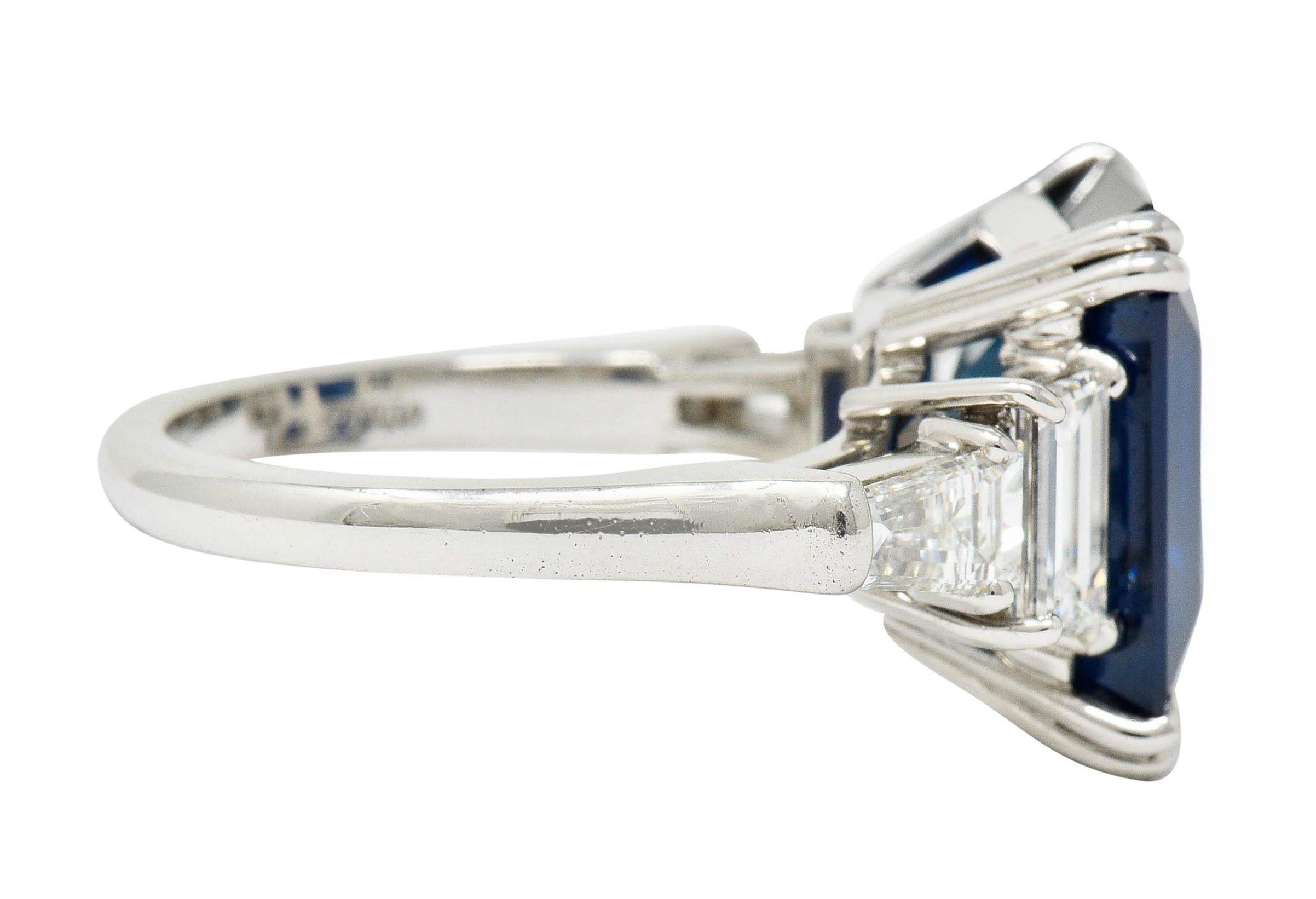 Square Cut Modern 10.41 Carat Sapphire Diamond Platinum Statement Ring