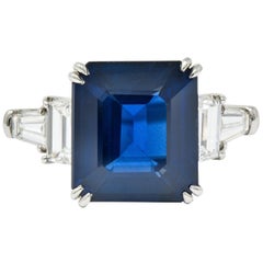 Modern 10.41 Carat Sapphire Diamond Platinum Statement Ring