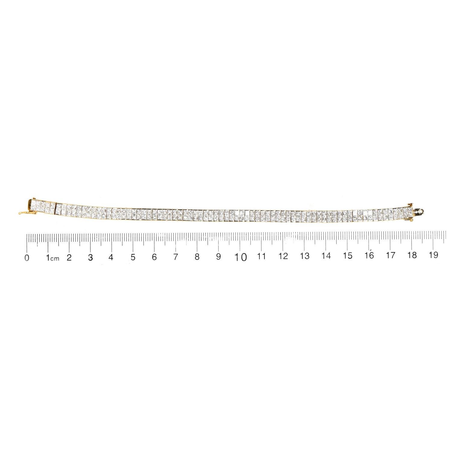 Women's or Men's Modern 10.50 Carats Princess Cut Diamond 18K Yellow Gold Tennis Link Bracelet
