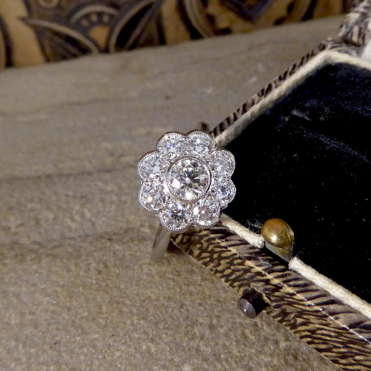 Modern 1.05 Carat Diamond set Daisy Cluster Ring in Platinum 2