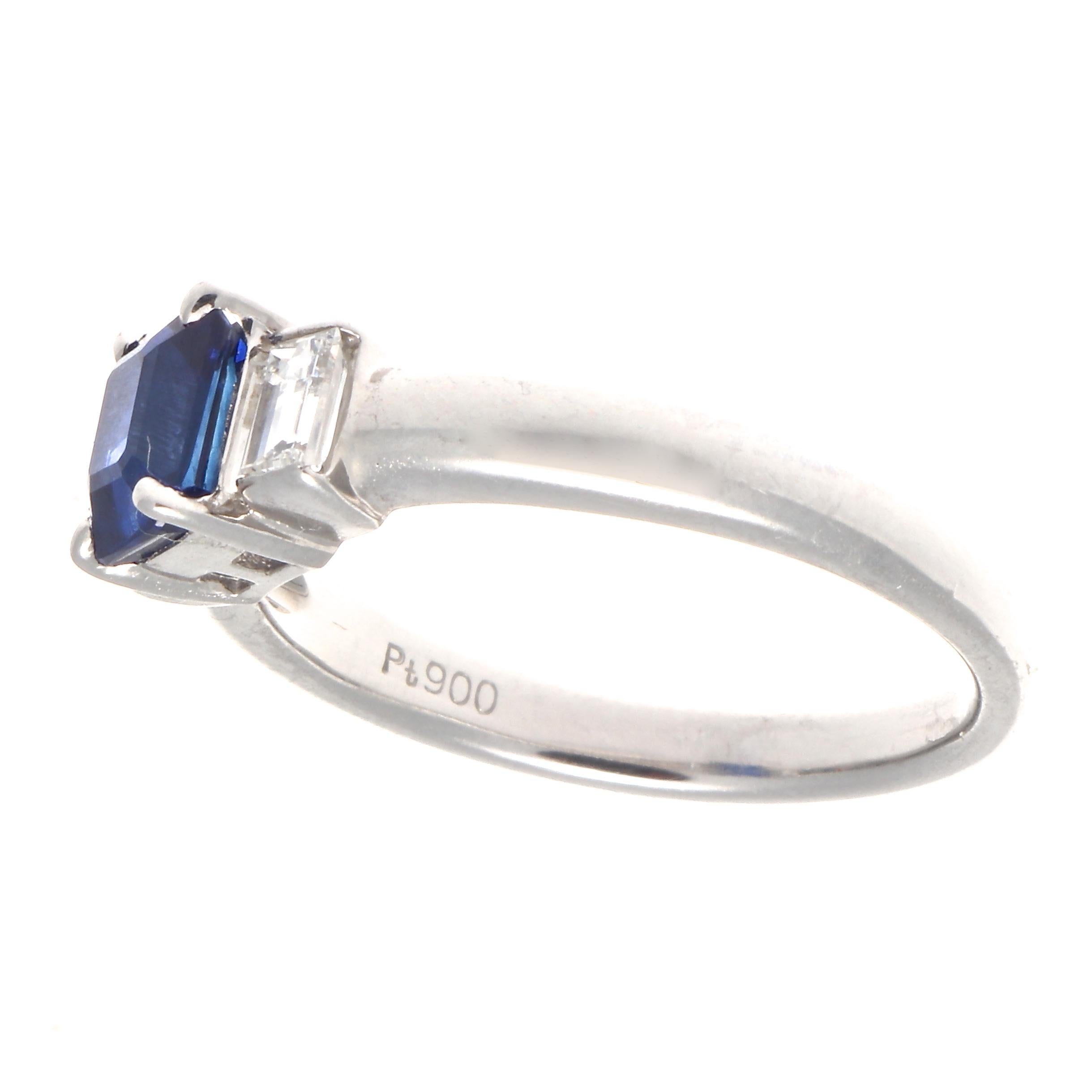 Emerald Cut Modern 1.06 Carat Sapphire Diamond Platinum Ring