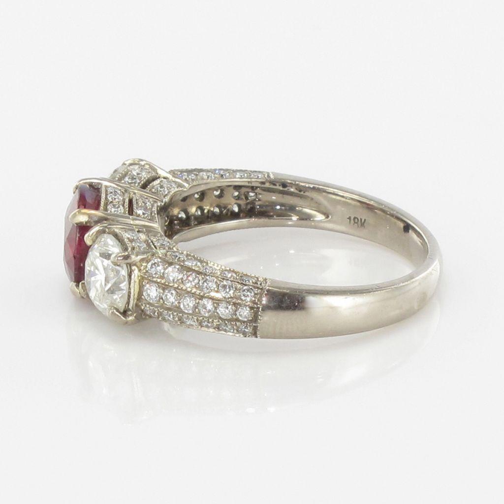 New Modern 1.07 Carat Ruby 1.17 Carat Diamond White Gold Ring For Sale 10