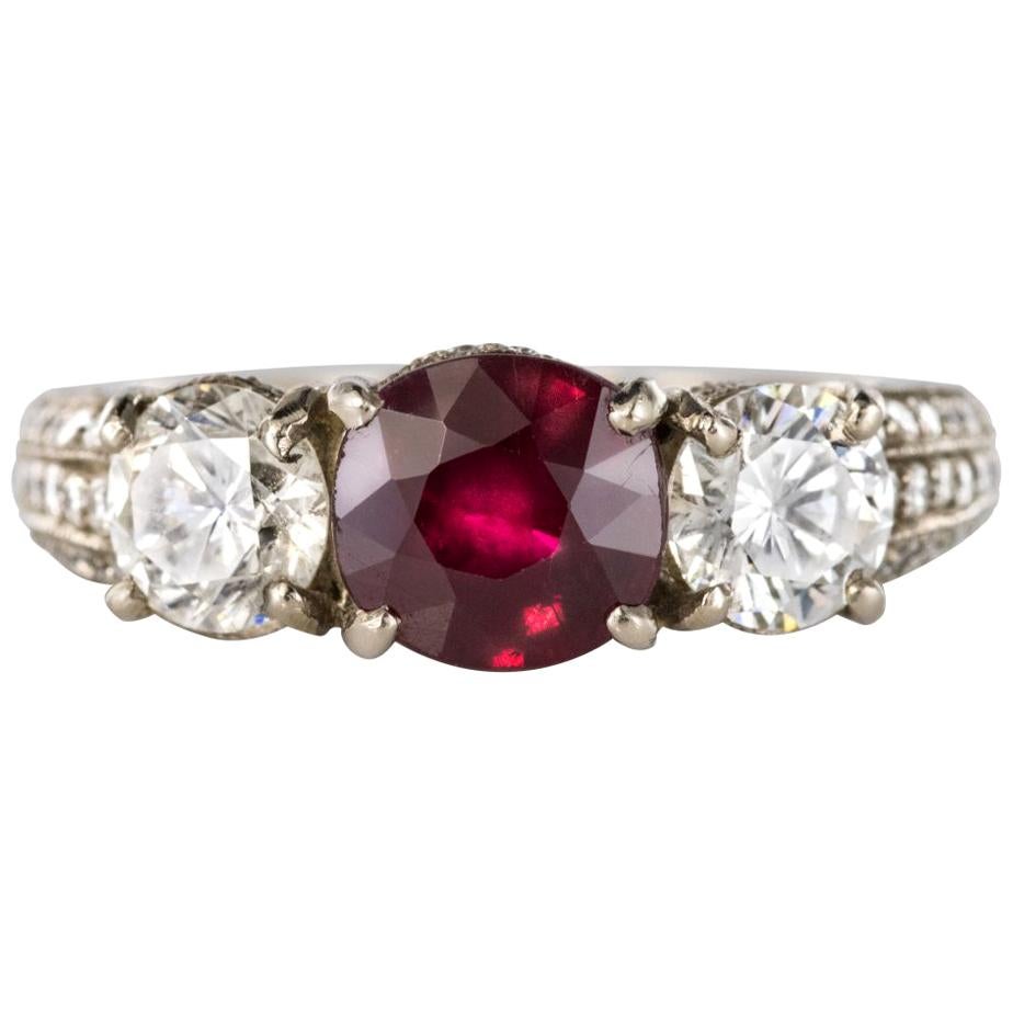 New Modern 1.07 Carat Ruby 1.17 Carat Diamond White Gold Ring For Sale