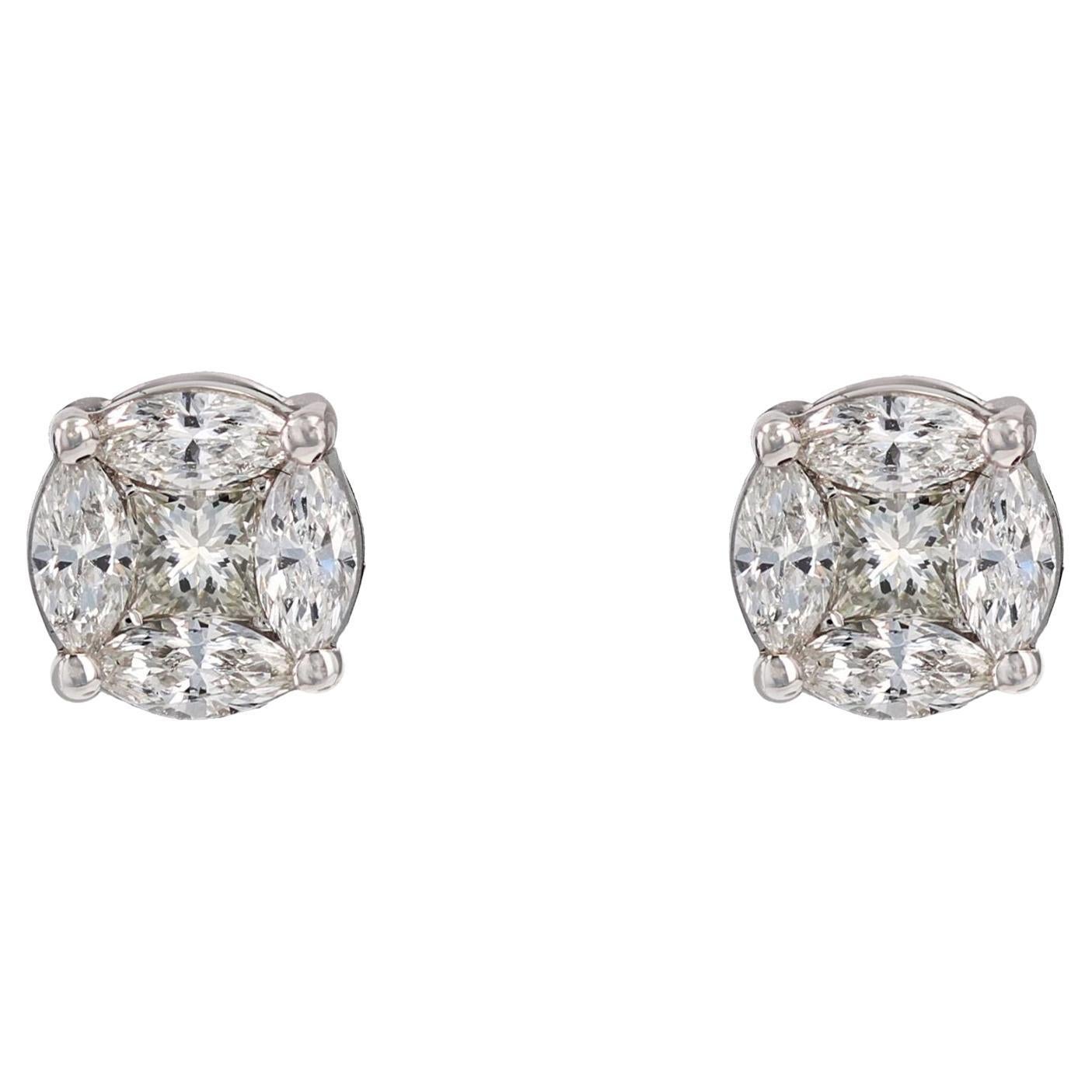 Modern 1.13 Carat Diamond 18 Karat White Gold Stud Earrings