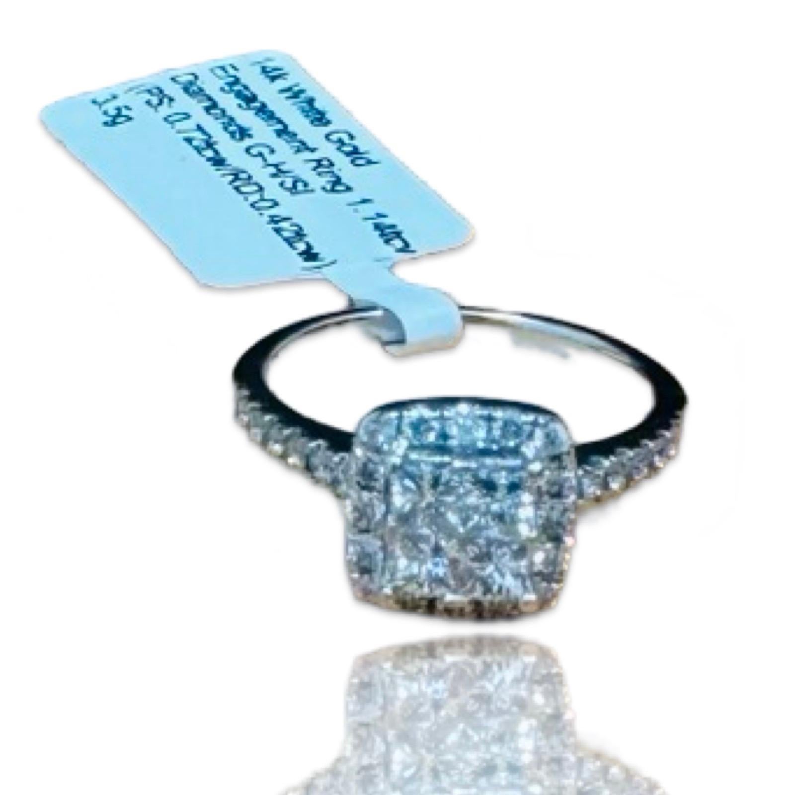Bague de fiançailles moderne en or blanc 14 carats avec diamants de 1,14 carat en vente 1