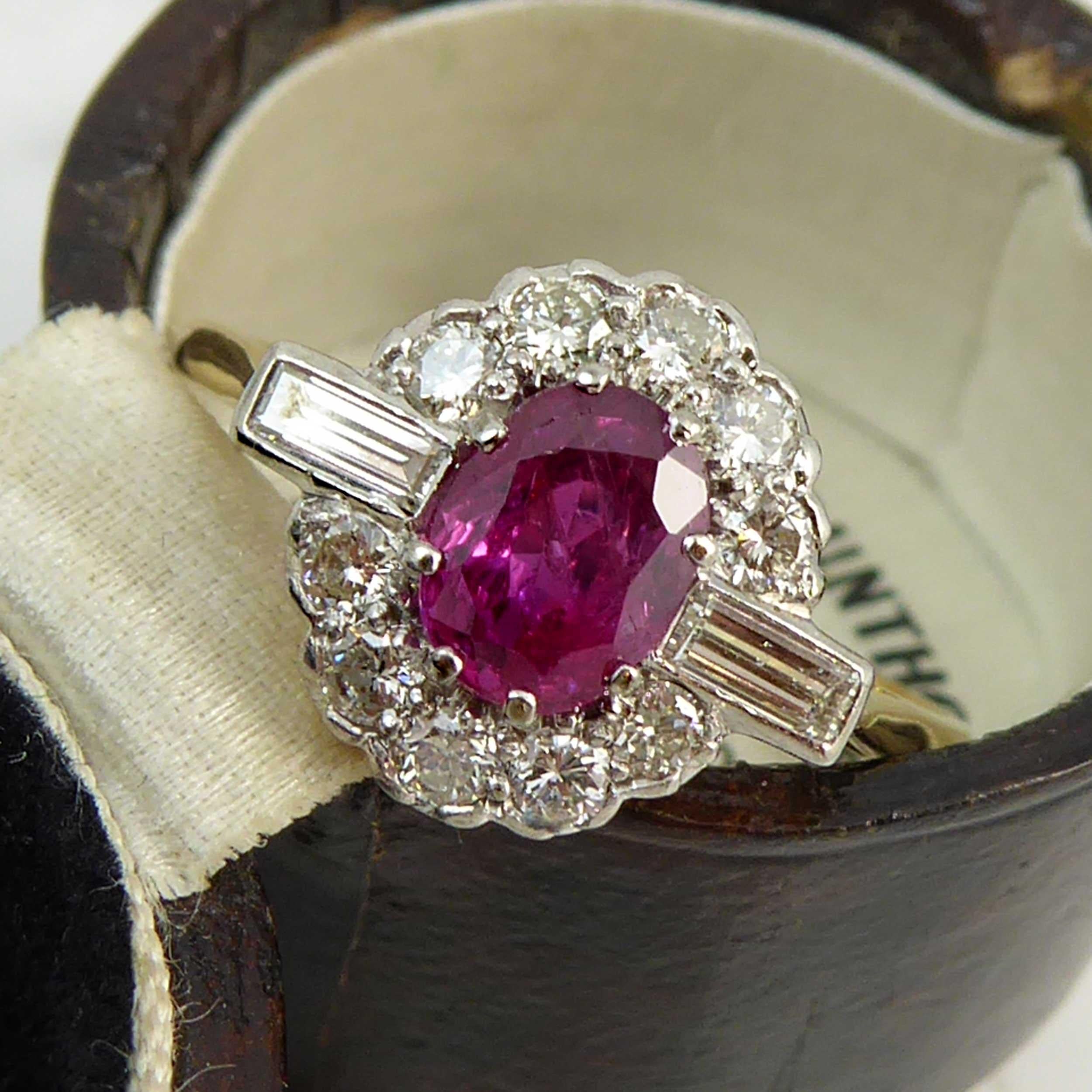 Modern 1.15 Carat Ruby Diamond Ring, Cluster Style In Good Condition In Yorkshire, West Yorkshire