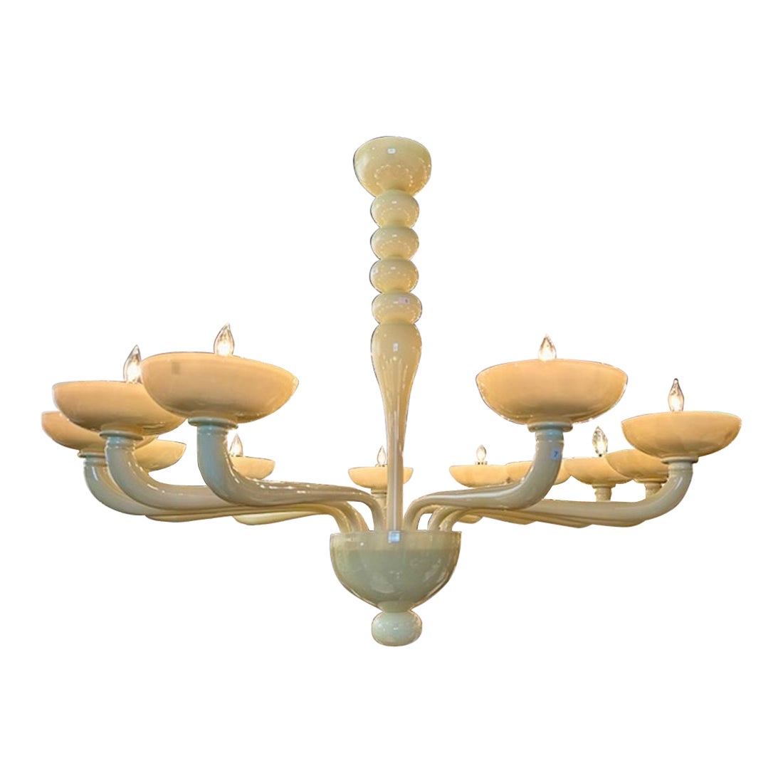 Modern 12 Arm Ivory Murano Glass Chandelier For Sale