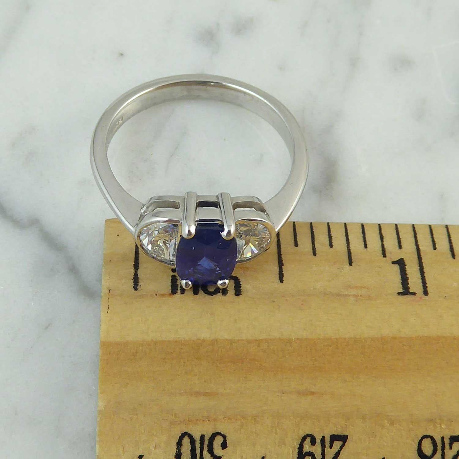 Modern 1.21 Carat Sapphire Ring, Half-Moon Diamonds 0.61 Carat, New and Unworn 5