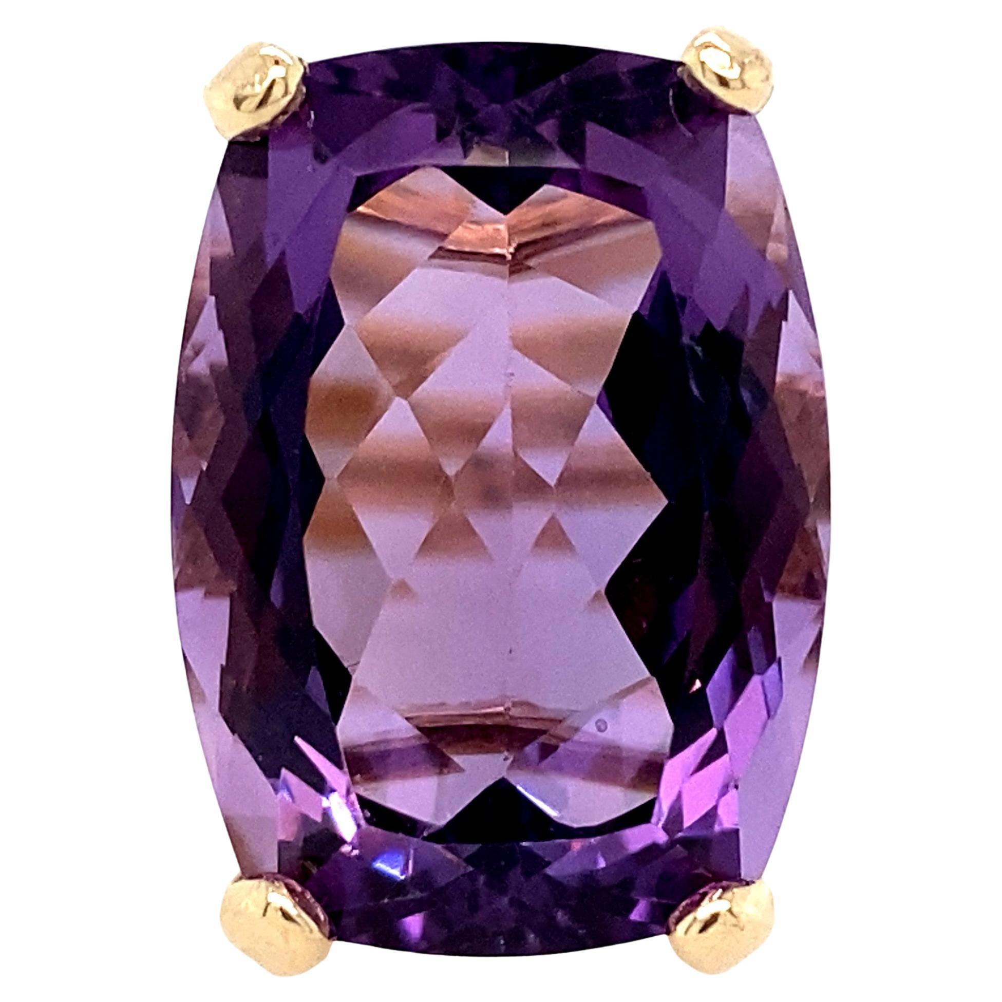Modern 12.45 Carat Cushion Cut Amethyst 14 Karat Yellow Gold