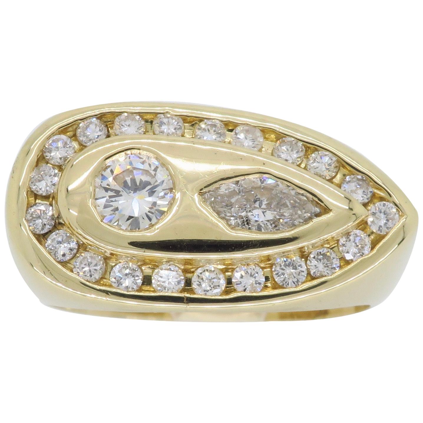 Modern 1.28 Carat Diamond Ring with Marquise and Round Diamonds