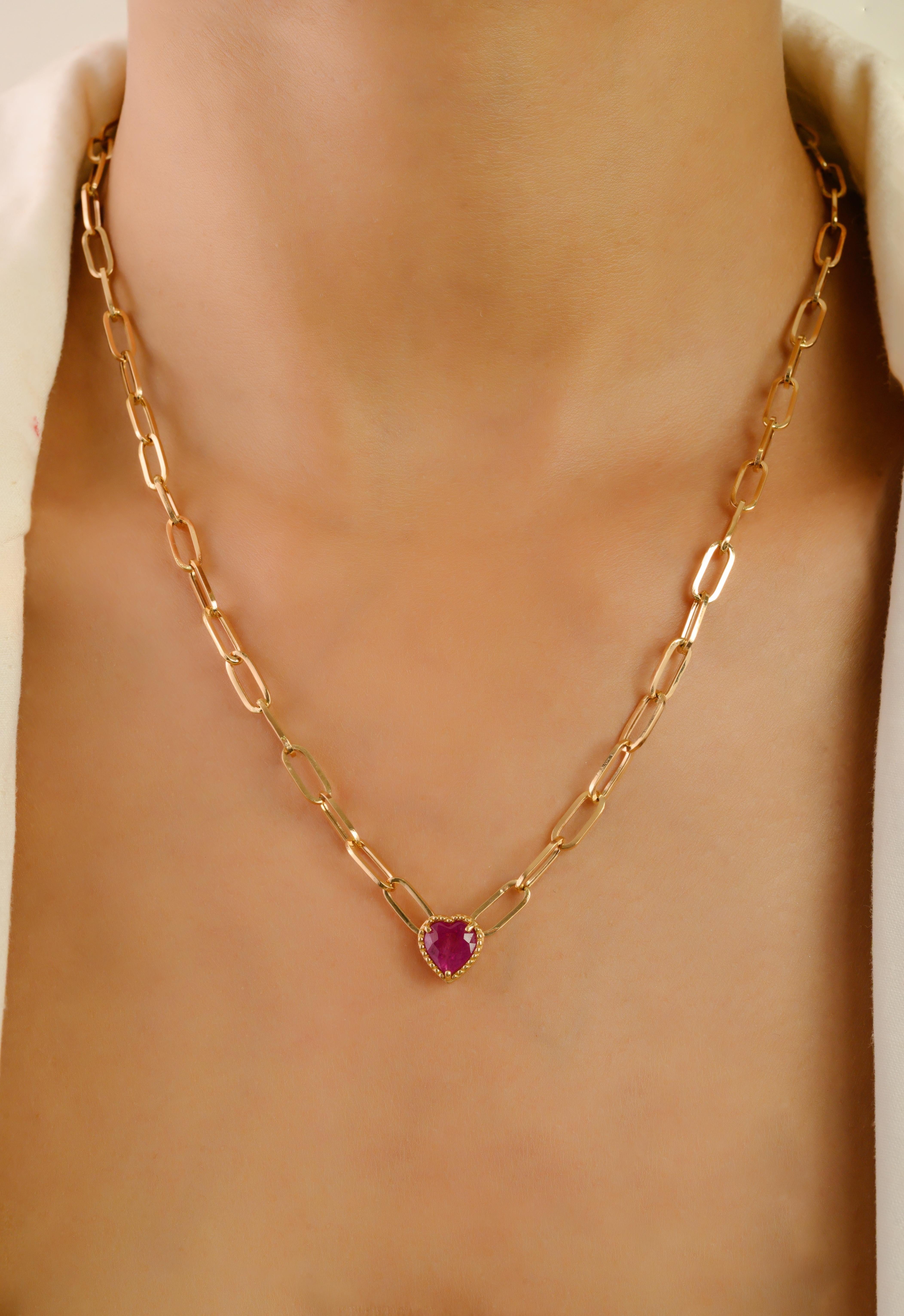 Collier moderne avec pendentif en or jaune 18K en rubis taillé en cœur de 1,34 carat. en vente 4