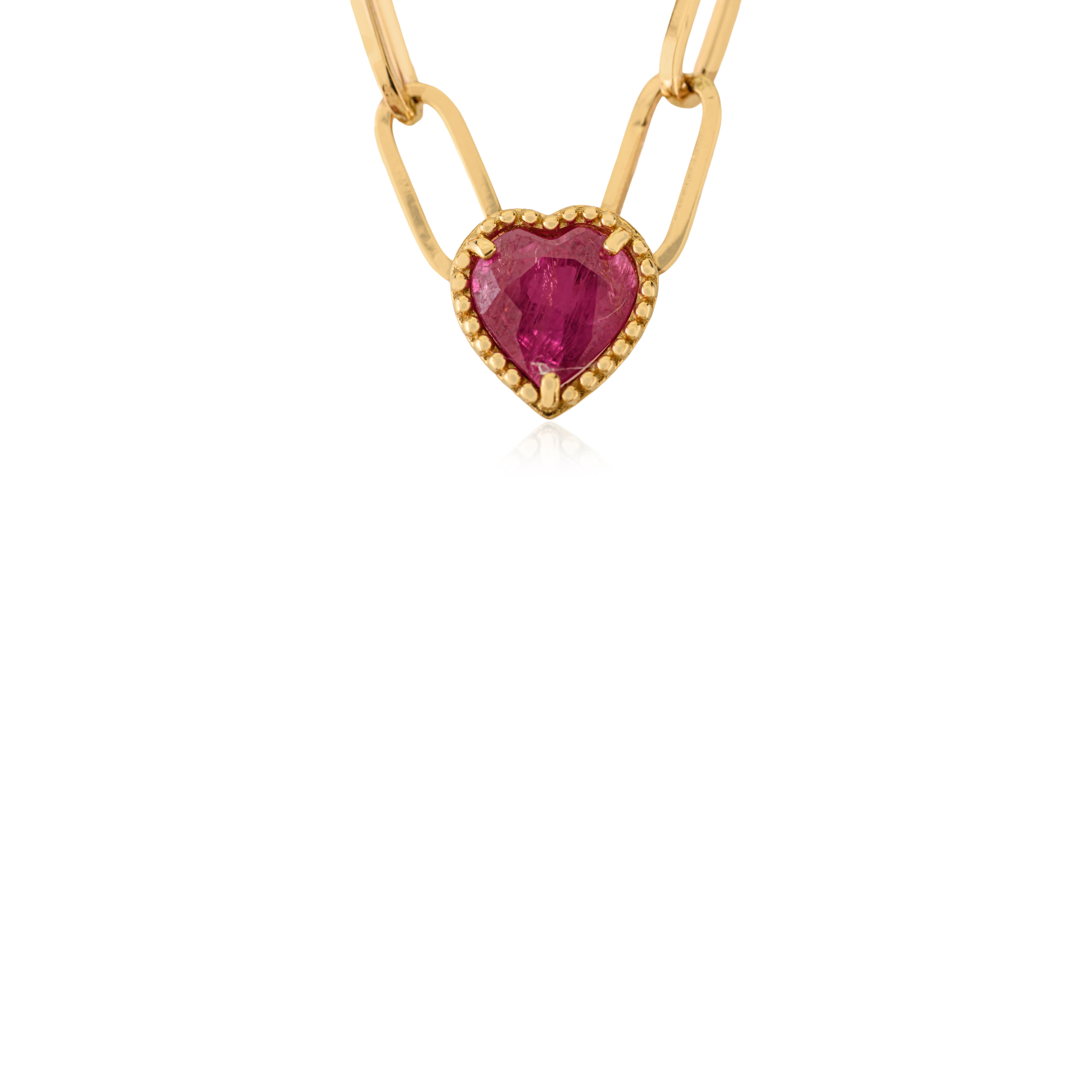 Collier moderne avec pendentif en or jaune 18K en rubis taillé en cœur de 1,34 carat. en vente 5