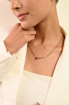 Modern 1.34Ct Heart-Cut Ruby Pendant Necklace in 18K Yellow Gold Paperclip Chain