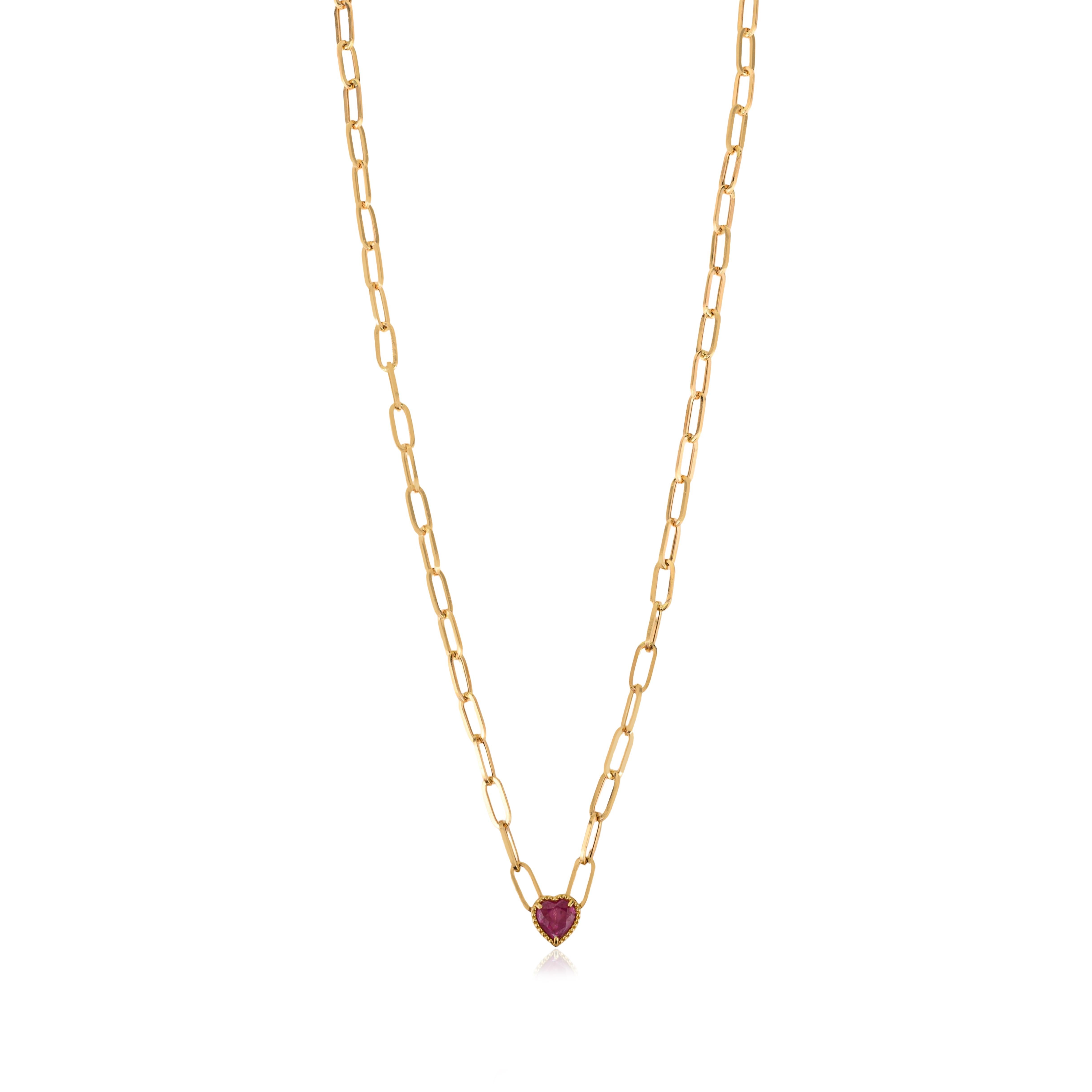 Collier moderne avec pendentif en or jaune 18K en rubis taillé en cœur de 1,34 carat. Neuf - En vente à New York, NY