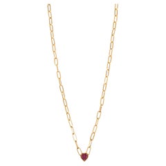 Modern 1.34Ct Heart-Cut Ruby Pendant Necklace in 18K Yellow Gold Paperclip Chain