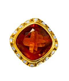 Modern 13.50 Carat Citrine and Diamond Ring
