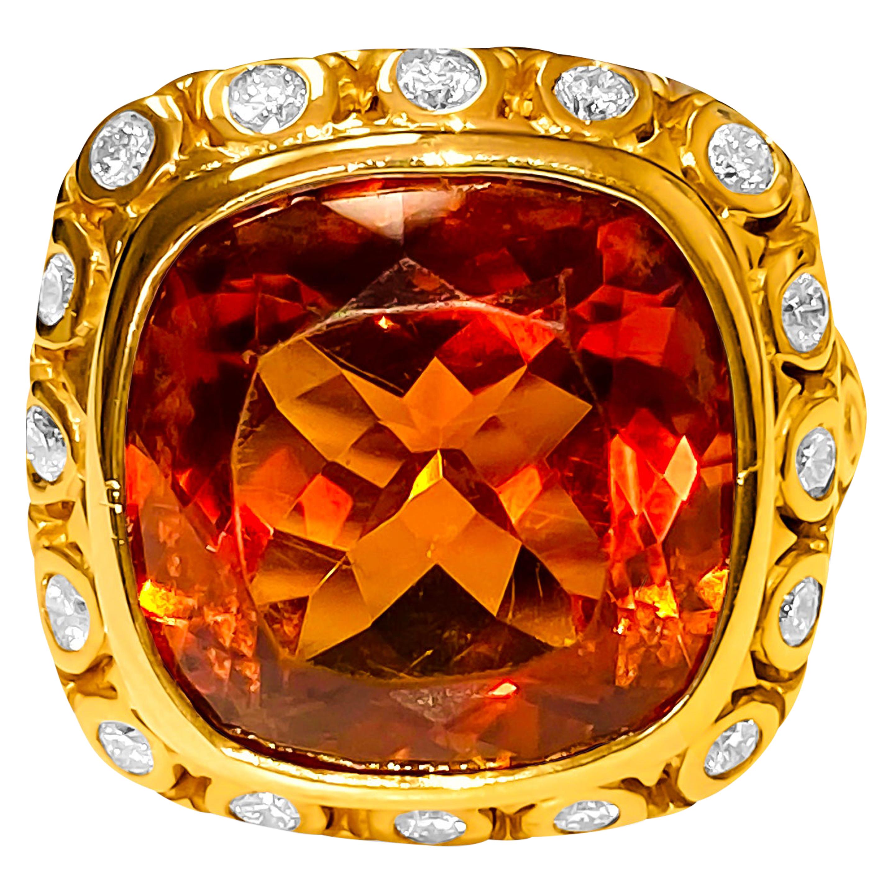 Modern 13.50 Carat Citrine and Diamond Ring For Sale