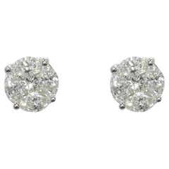 Clous d'oreilles modernes en or blanc 18 carats avec diamants de 1,38 carat