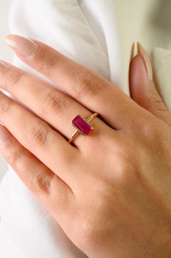 Modern 1.38Ct Natural Emerald Cut Ruby Bezel Set Solitaire Ring 18K Yellow Gold