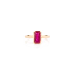 Modern 1.38Ct Natural Emerald Cut Ruby Bezel Set Solitaire Ring 18K Yellow Gold