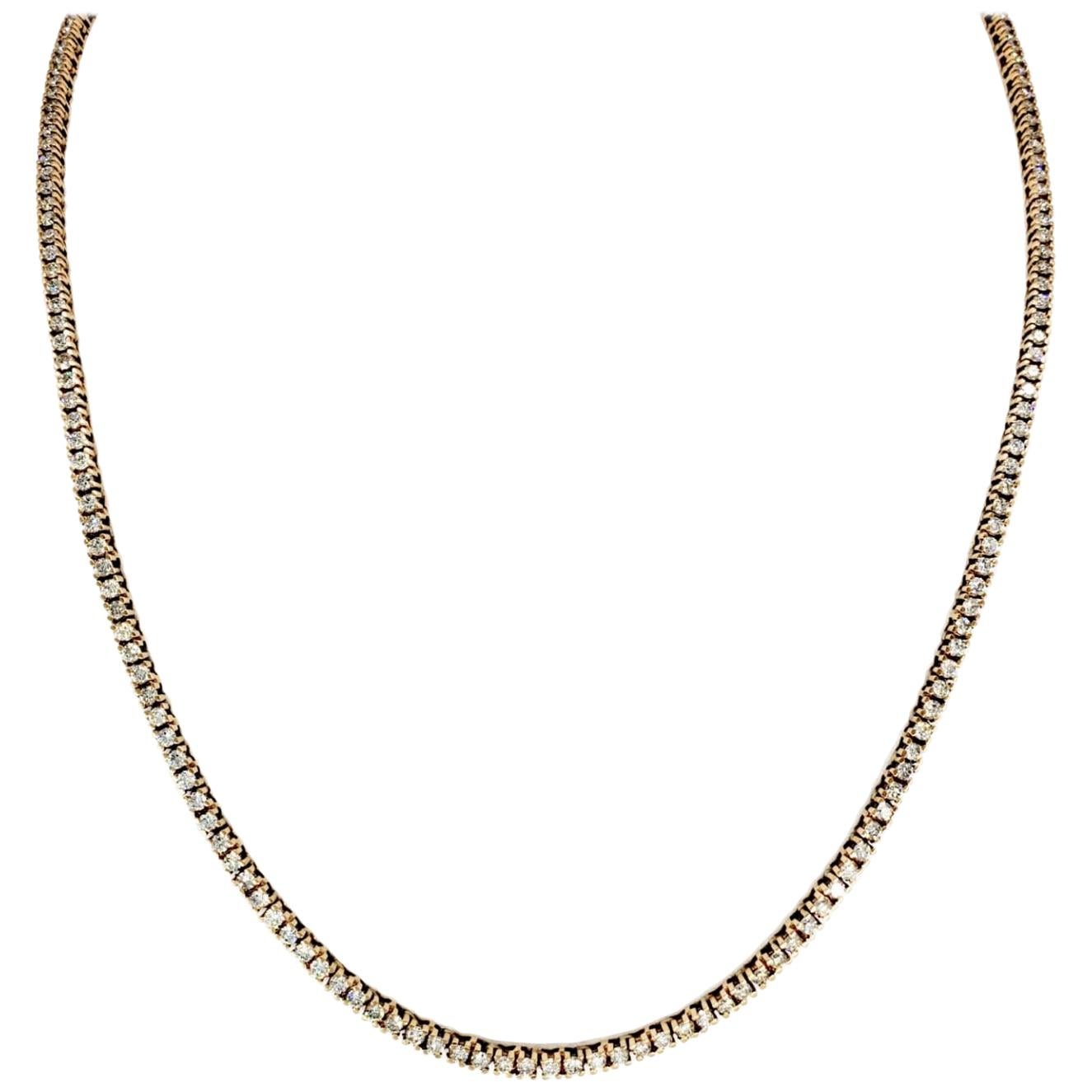 Men's 14 Carat Total Weight Diamonds Rose Gold Tennis Chain 27 Inches For Sale