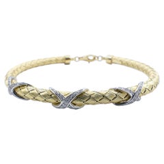 Modern 14 Carat Yellow & White Gold Malleable Diamond Bangle