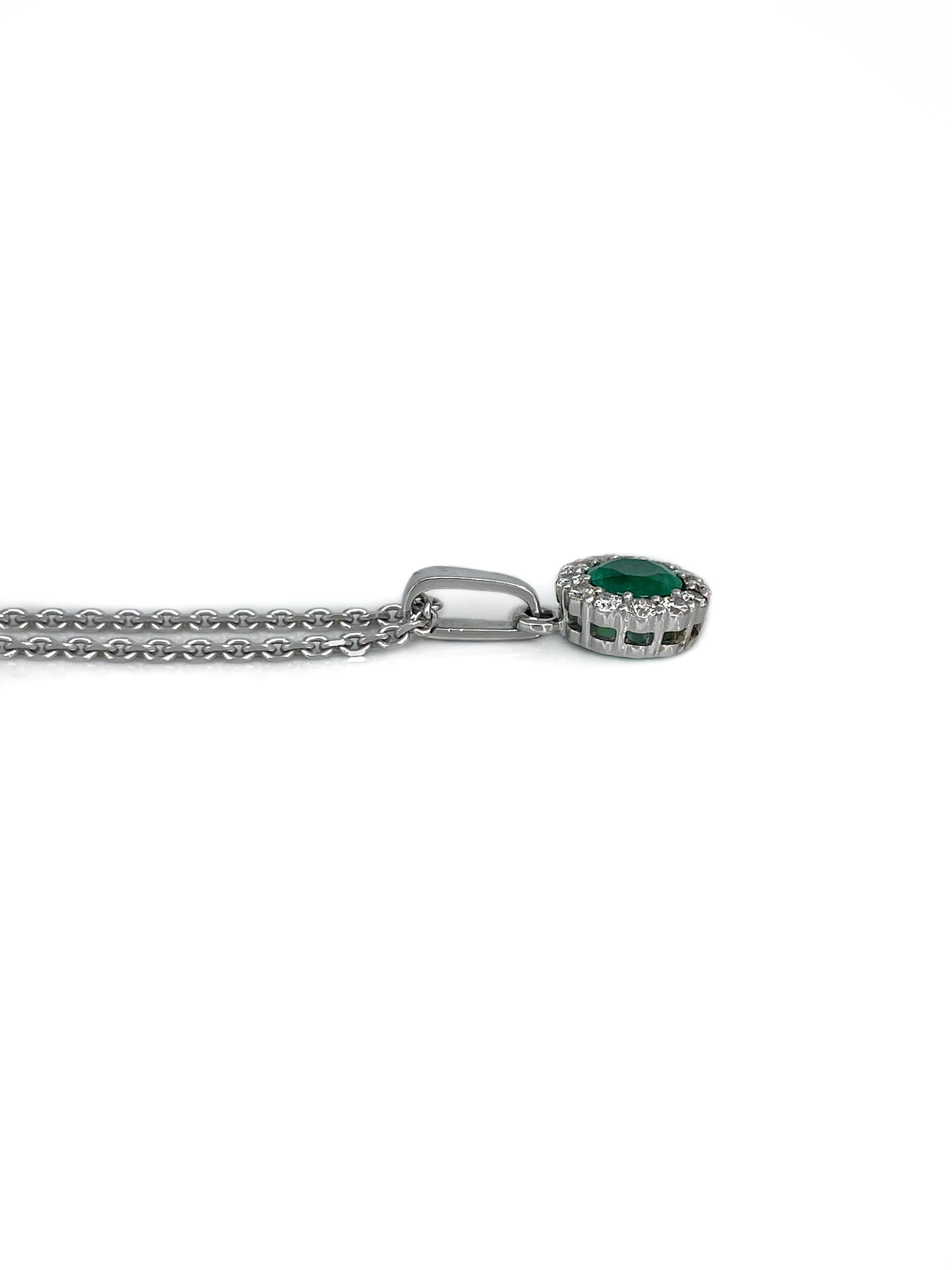 Women's Modern 14 Karat Gold 0.40 Carat Emerald 0.20 Carat Diamond Pendant Necklace For Sale