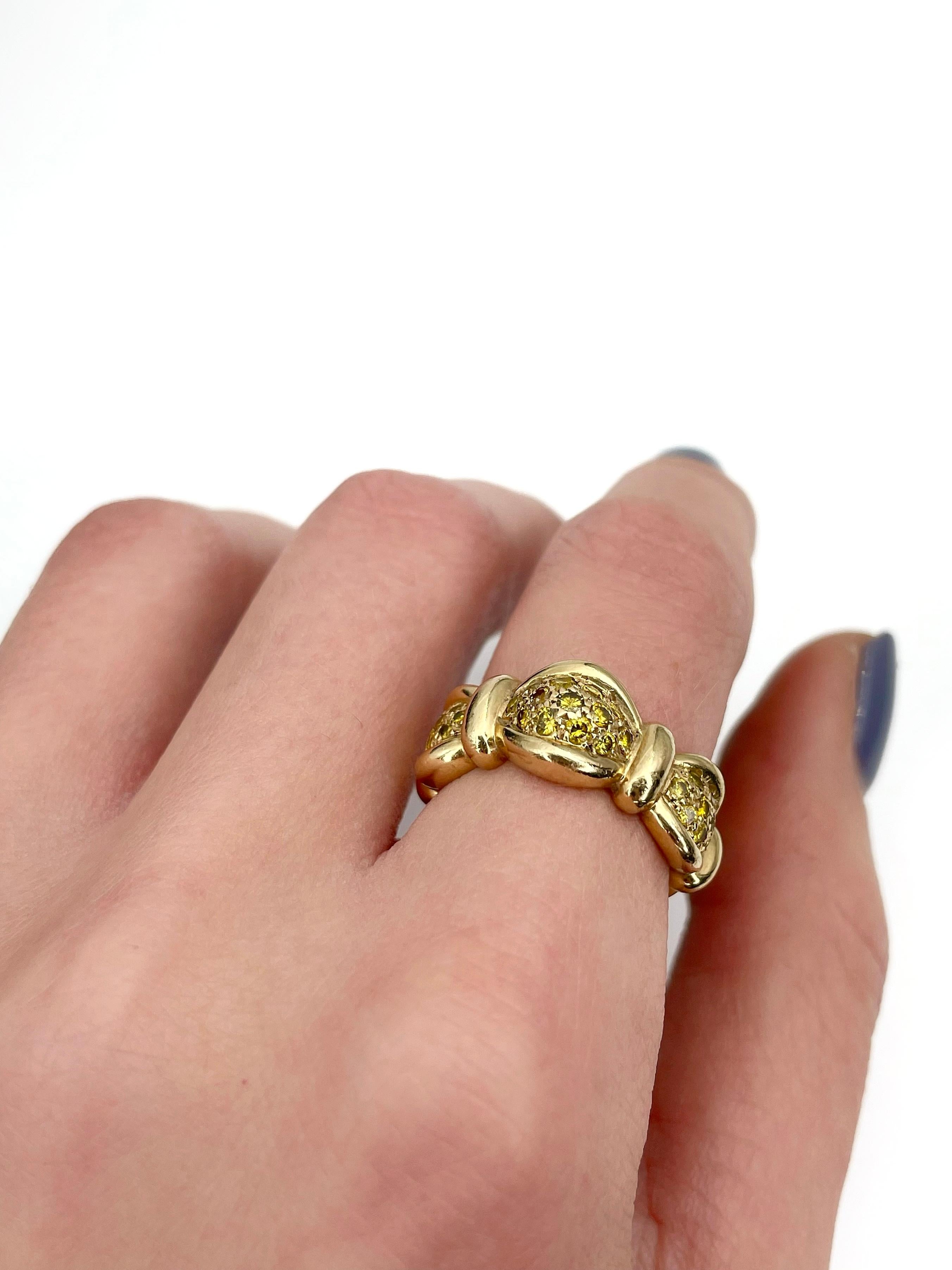 Women's Modern 14 Karat Gold 0.65 Carat Fancy Yellow Diamond Band Ring