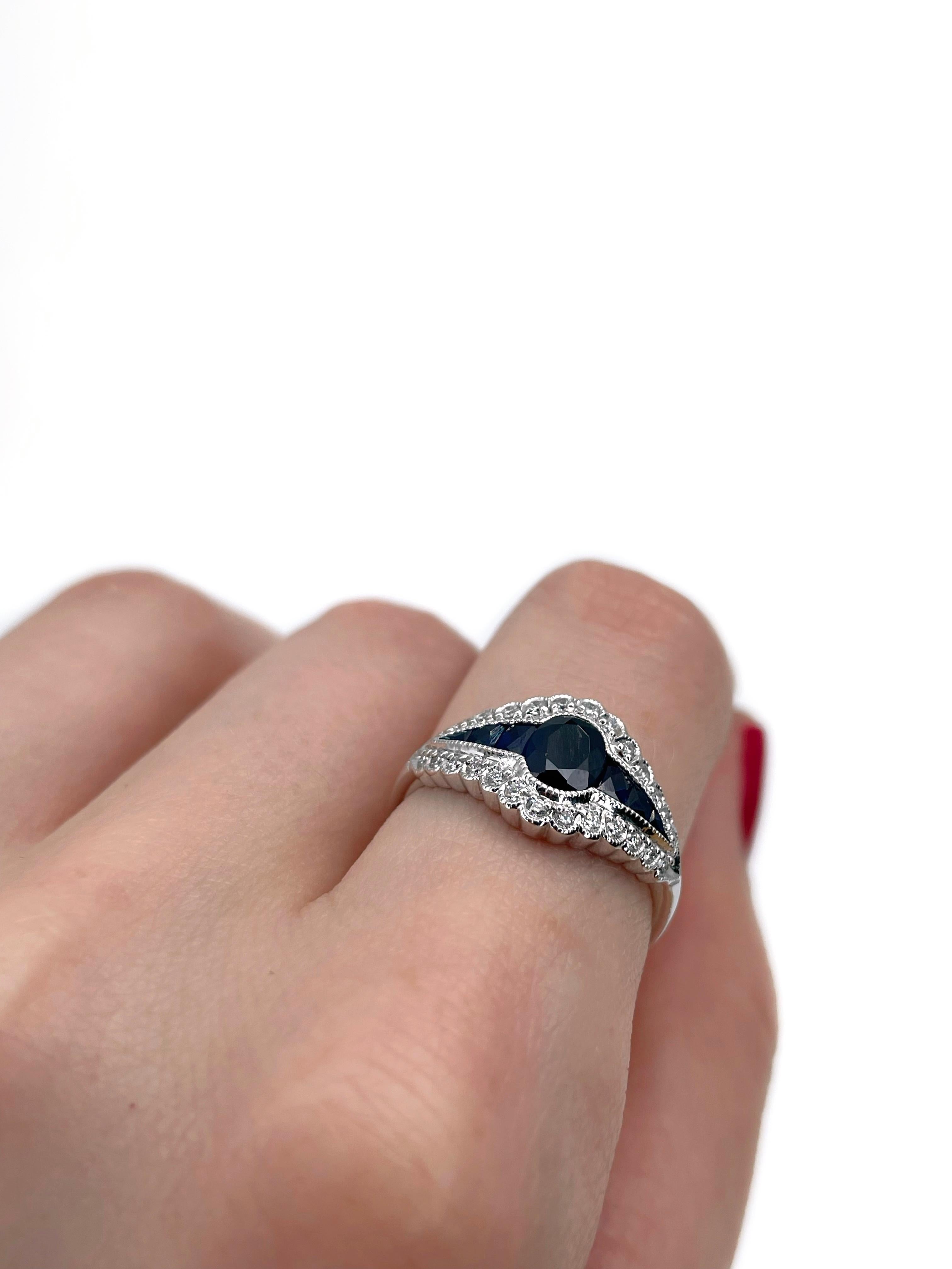 Moderner 14 Karat Gold 0,90 Karat Saphir 0,38 Karat Diamantring (Gemischter Schliff) im Angebot