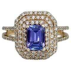 Moderner 14 Karat Gold 1,00 Karat Tansanit 0,65 Karat Diamant-Cocktailring