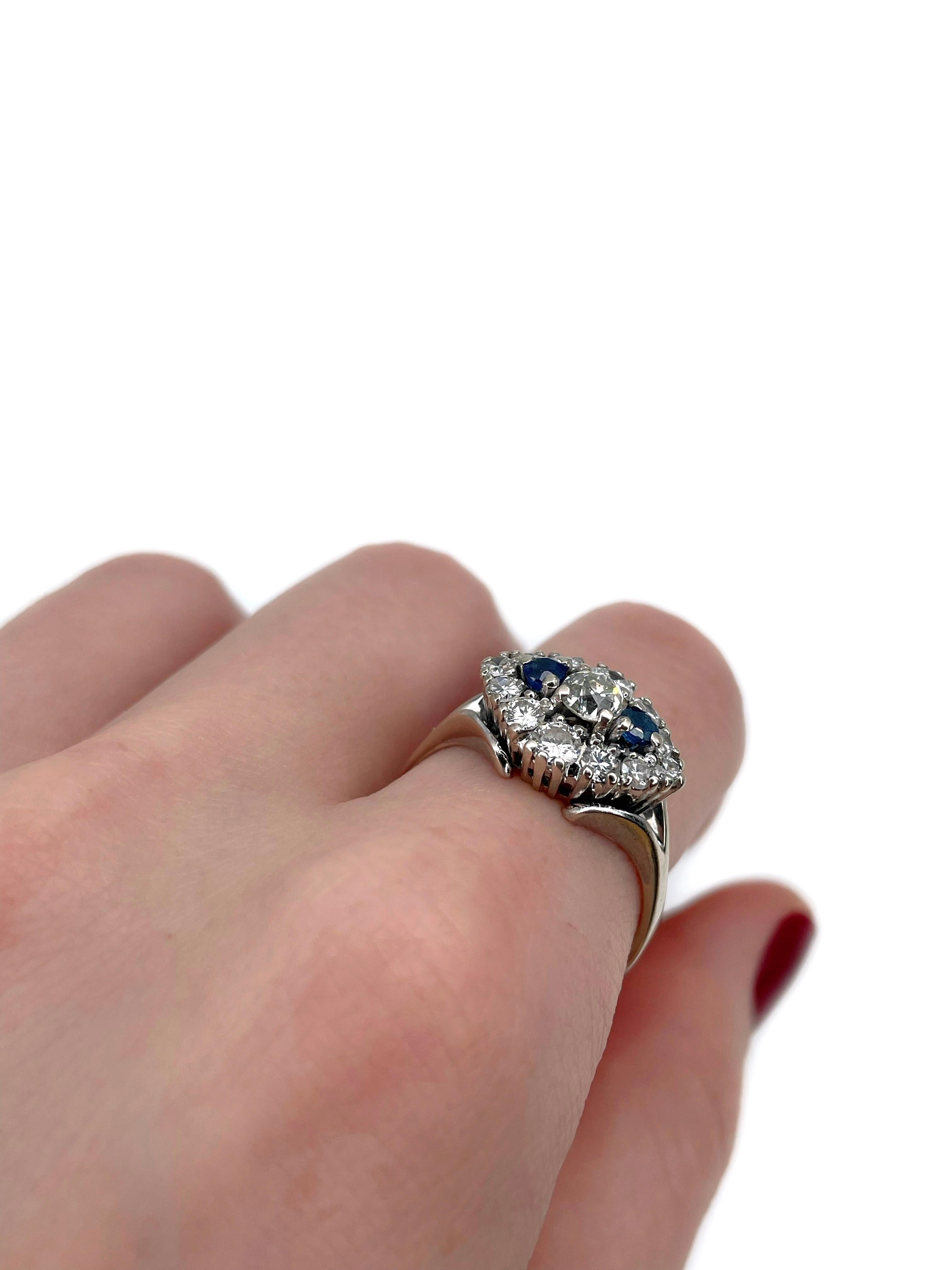Moderner Verlobungsring aus 14 Karat Gold mit 1,13 Karat Diamant und 0,20 Karat Saphir (Gemischter Schliff)