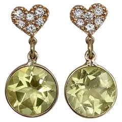Modern 14 Karat Gold 5.86 Carat Quartz Citrine 0.32 Carat Diamond Stud Earrings