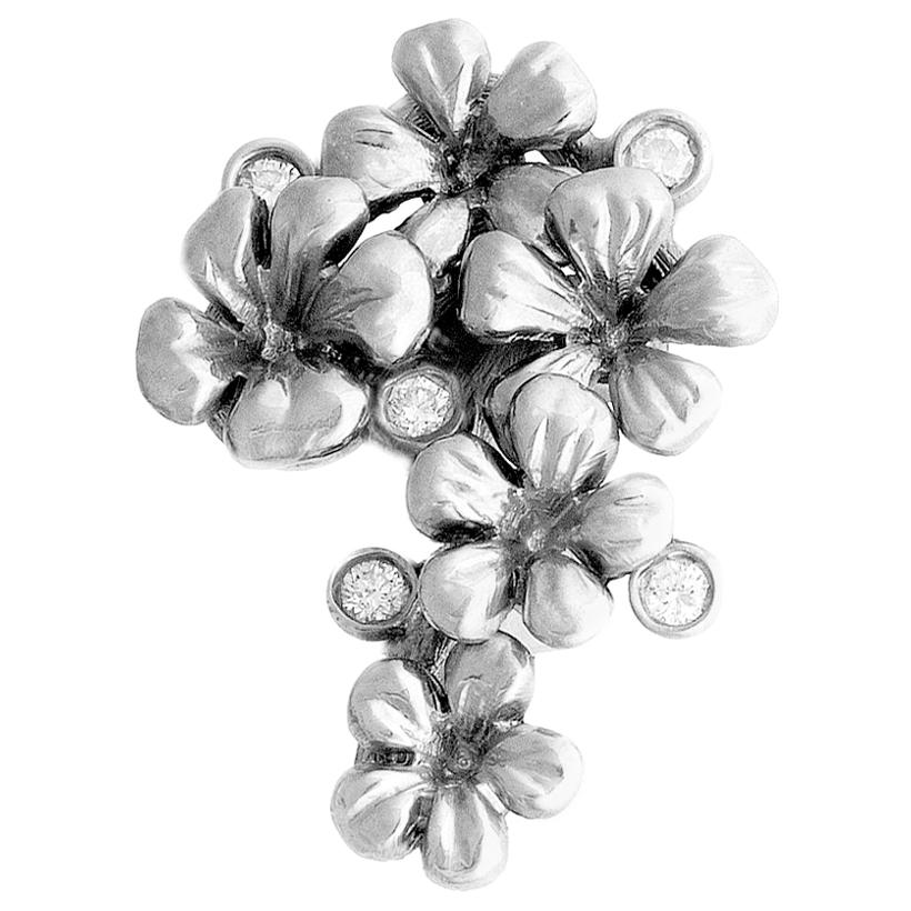 Contemporary Fourteen Karat White Gold Blossom Brooch with Diamonds