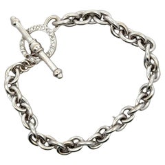 Bracelet moderne à maillons ovales en or blanc 14 carats avec diamants