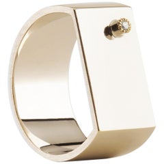 Modern 14 Karat Yellow Gold Signet Ring With 0.012 Carat Vintage Diamond
